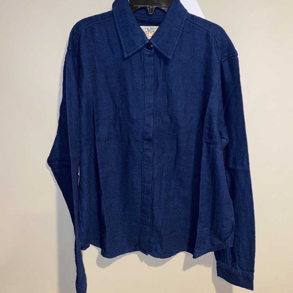 Sandrine Rose x Free People Button Up Indigo Blue Soft Denim Boxy Shirt Sz Lg
